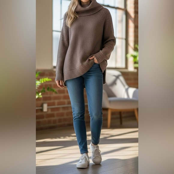 Banana Republic Burgundy Ribbed Turtleneck Sweater Medium Back Slit - Picture 8 of 8